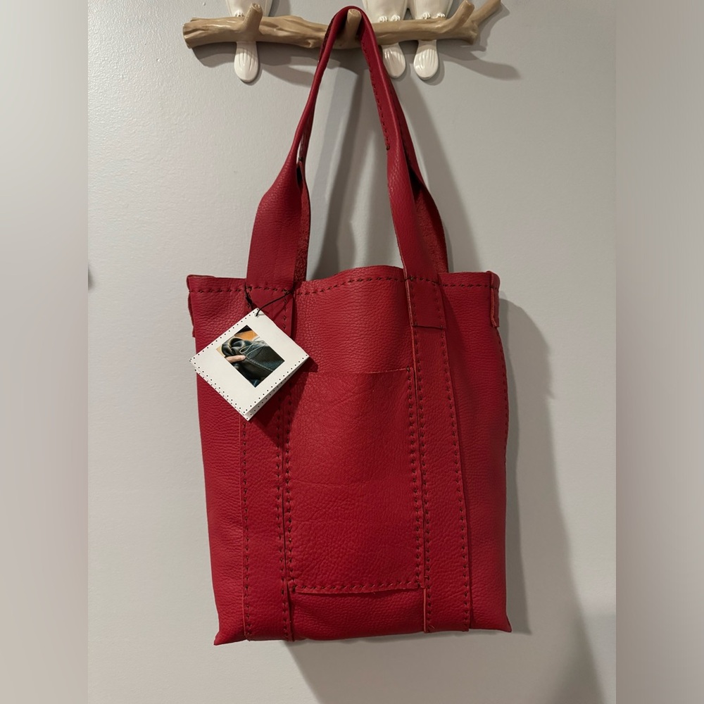 Dominican Republic Hand Stiched Genuine Leather Purse  One Of A Kind Red 13x12x4